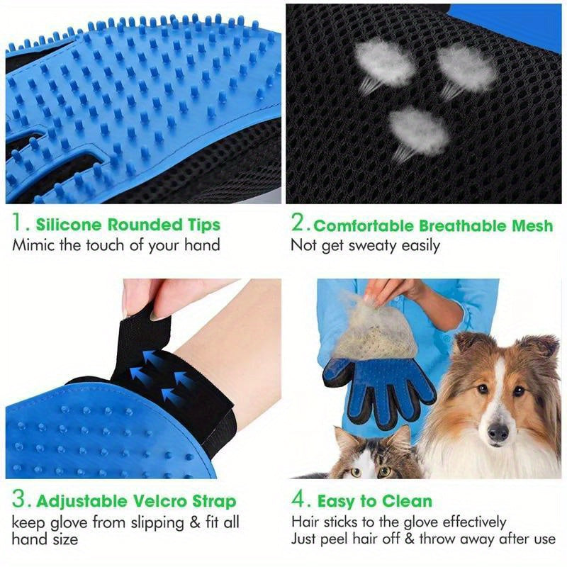 1 Pair Pet Grooming Gloves - Gentle De-shedding Brush, for Dogs and Cats - Massage Stimulating Brush - Easy to Use and Clean - Rubber Material