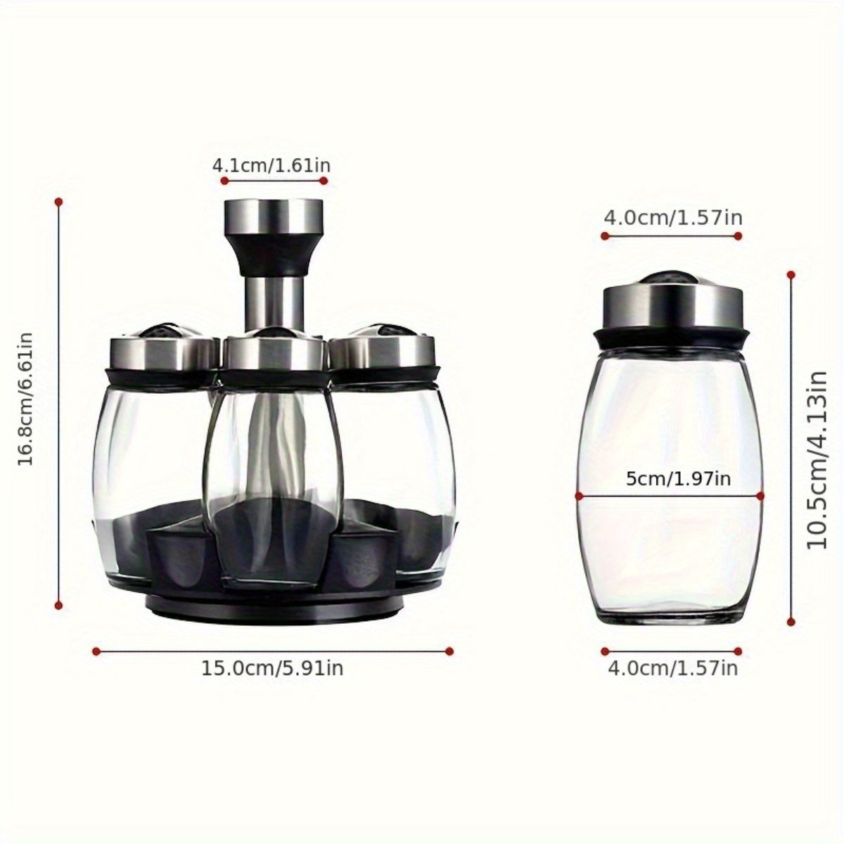 Juego de especiero giratorio: 7 botellas de vidrio para condimentos y saleros con soporte, organizador de cocina multifuncional y fácil de instalar.
