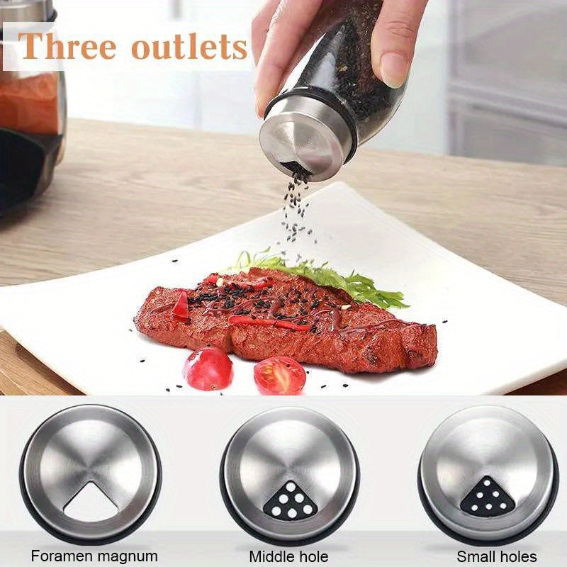 Juego de especiero giratorio: 7 botellas de vidrio para condimentos y saleros con soporte, organizador de cocina multifuncional y fácil de instalar.