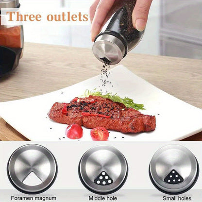 Juego de especiero giratorio: 7 botellas de vidrio para condimentos y saleros con soporte, organizador de cocina multifuncional y fácil de instalar.