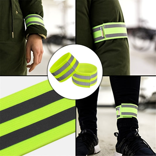 2pcs High Visibility Reflective Bands - Nylon Blend Safety Arm Straps for Night Cycling, Running, Walking - Comfortable Snap Bracelet for Maximum Visibility and Security