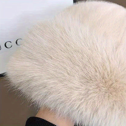 Women'S Luxurious Faux Fur Hat and Scarf Set, Winter Warmth Thickened Polyester Fox Fur Cap with Earmuffs, Elegant Festive Gift, Knitted No-Brim Hat, Non-Stretch, Hand Wash Only