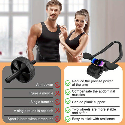 Universal Abdominal Exercise Wheel with Automatic Rebound, Elbow Support - Core Strength Trainer, Uncharged Dual-Wheel Abs Roller for Men and Women, Durable Spandex and PVC Construction