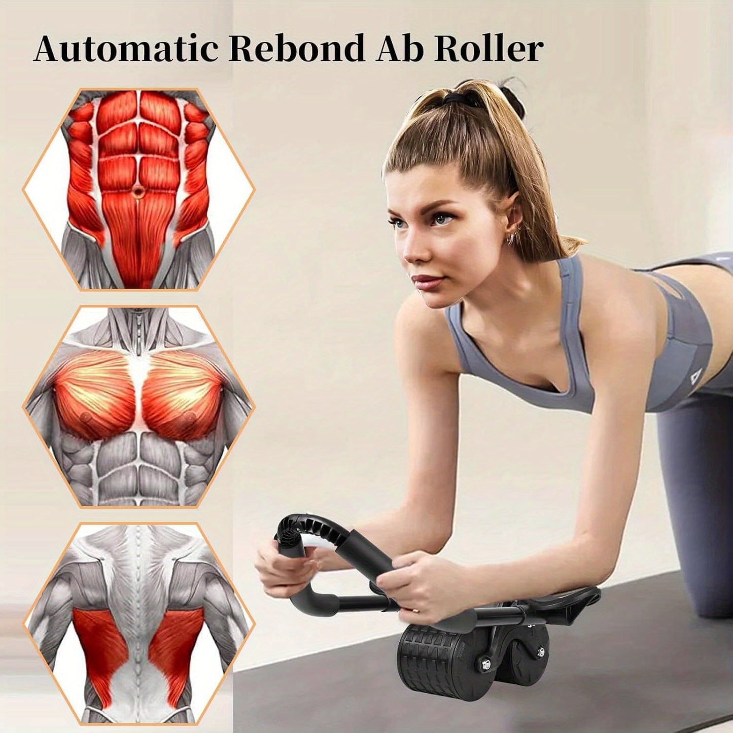 Universal Abdominal Exercise Wheel with Automatic Rebound, Elbow Support - Core Strength Trainer, Uncharged Dual-Wheel Abs Roller for Men and Women, Durable Spandex and PVC Construction