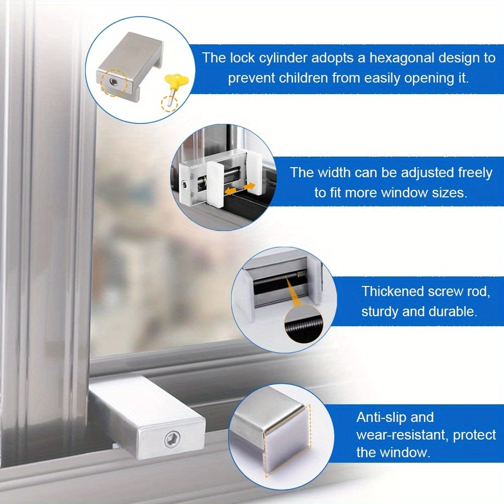4pcs Adjustable Sliding Door &amp; Window Security Devices With Key - Safety Enhanced, No Drill Required, Durable Material For Home And Office Protection