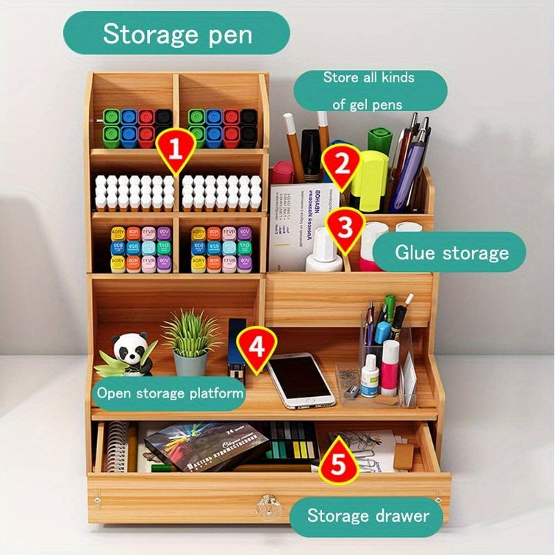 Elegante organizador de escritorio de madera con un diseño único para bolígrafos y documentos: perfecto para el uso diario en la oficina.