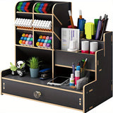 Elegante organizador de escritorio de madera con un diseño único para bolígrafos y documentos: perfecto para el uso diario en la oficina.