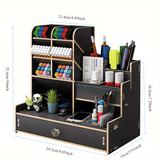 Elegante organizador de escritorio de madera con un diseño único para bolígrafos y documentos: perfecto para el uso diario en la oficina.