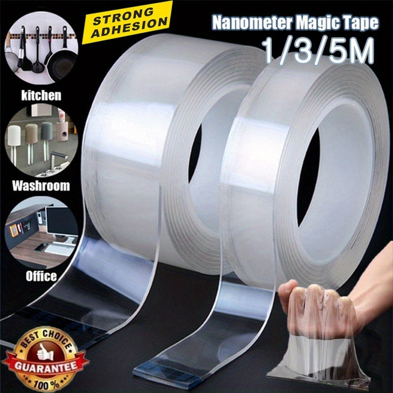 Strong Transparent Nano Tape - Washable, Reusable Double-Sided Adhesive for Furniture, 1/3/5m Rolls, Rubber Material, Universal Hook Tape