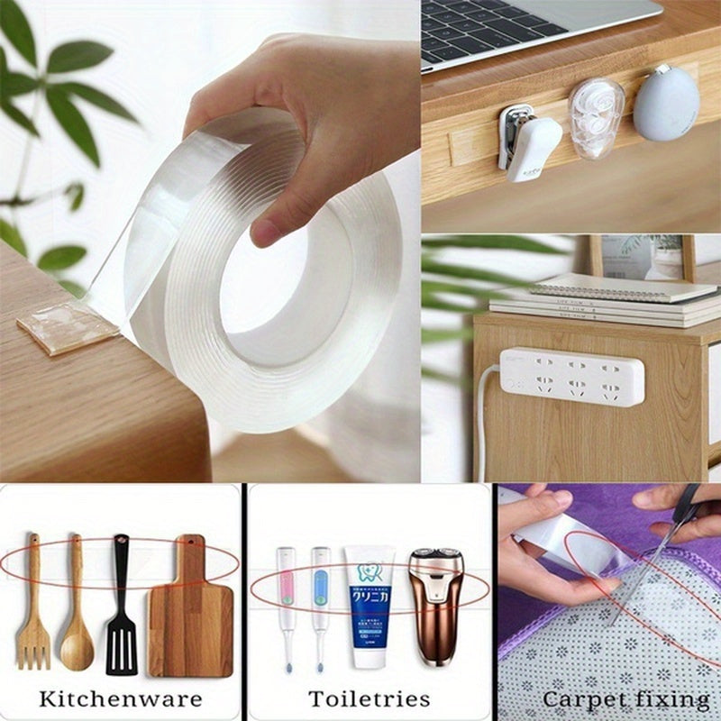 Strong Transparent Nano Tape - Washable, Reusable Double-Sided Adhesive for Furniture, 1/3/5m Rolls, Rubber Material, Universal Hook Tape