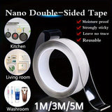 Strong Transparent Nano Tape - Washable, Reusable Double-Sided Adhesive for Furniture, 1/3/5m Rolls, Rubber Material, Universal Hook Tape