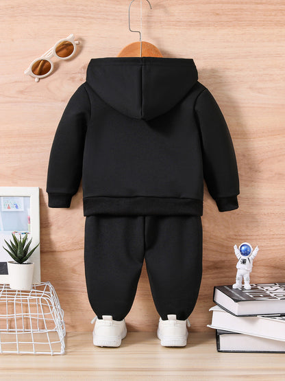 Toddler Girls' 2-Piece Active Set - Polyester Hooded Sweatshirt with Matching Joggers, Casual Long Sleeve Outfit with Inspirational Print, Loose Fit Knit Fabric for Spring/Fall, For Outdoor