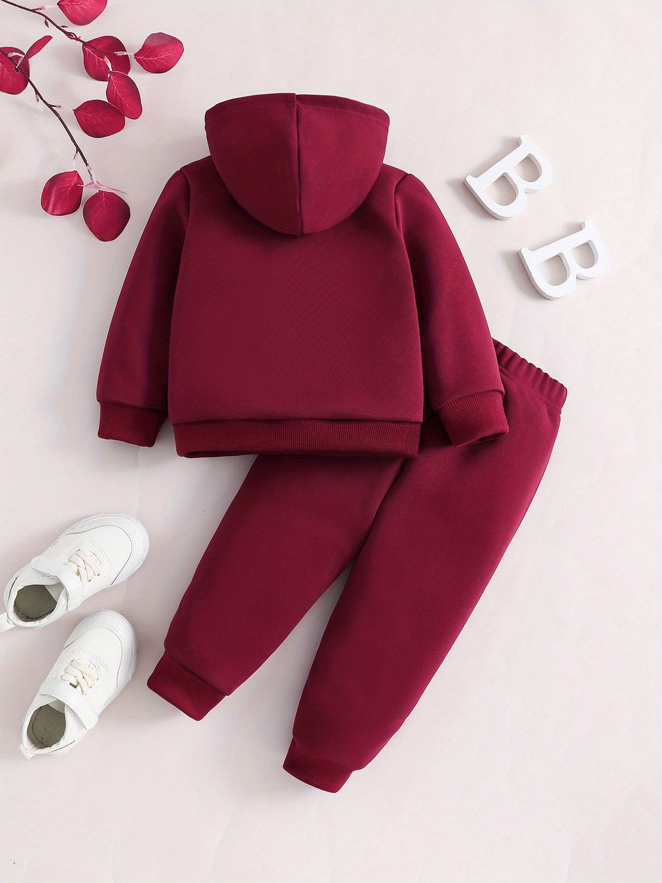 Toddler Girls' 2-Piece Active Set - Polyester Hooded Sweatshirt with Matching Joggers, Casual Long Sleeve Outfit with Inspirational Print, Loose Fit Knit Fabric for Spring/Fall, For Outdoor