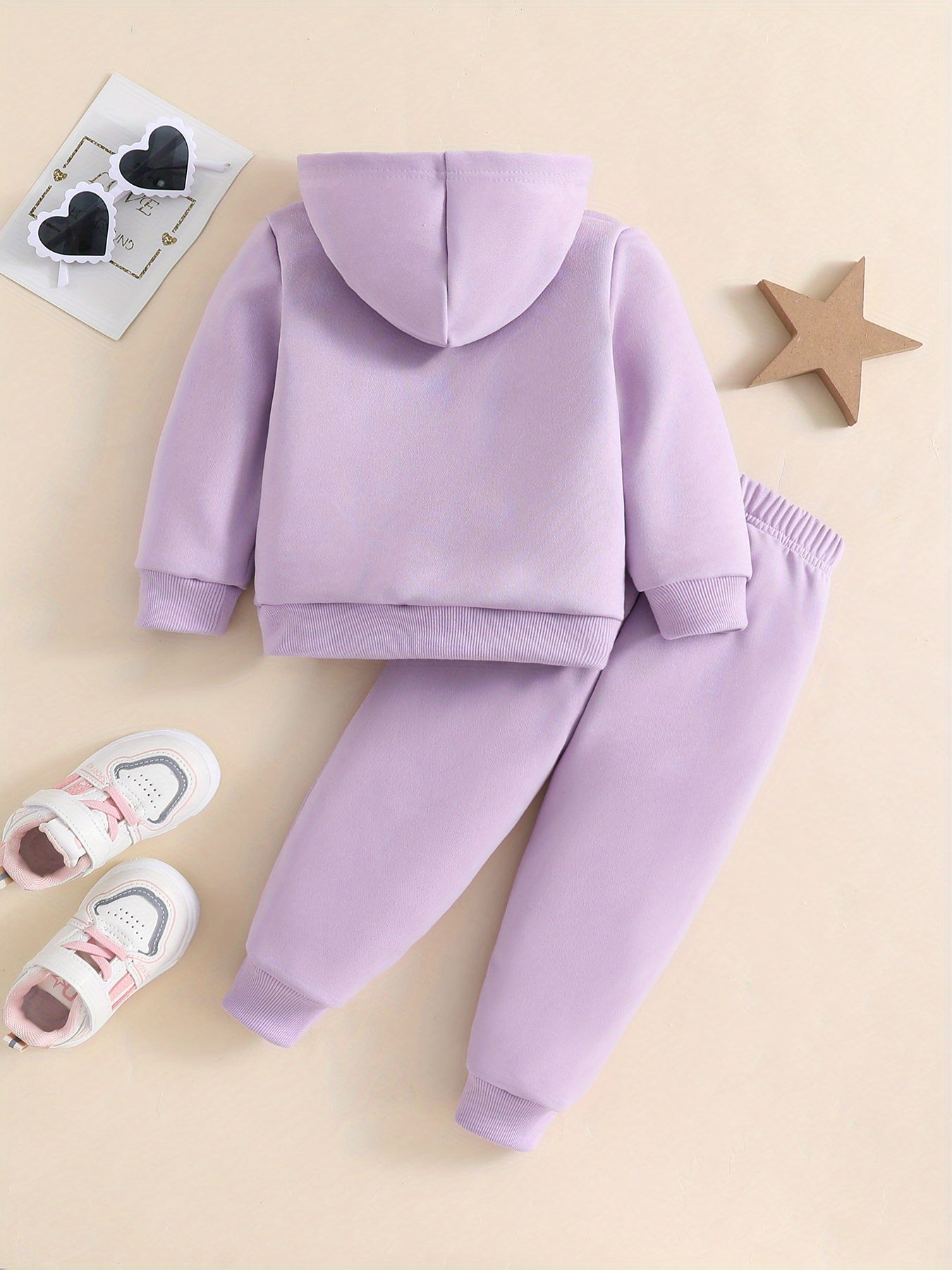 Toddler Girls' 2-Piece Active Set - Polyester Hooded Sweatshirt with Matching Joggers, Casual Long Sleeve Outfit with Inspirational Print, Loose Fit Knit Fabric for Spring/Fall, For Outdoor