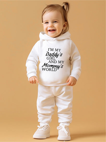 Toddler Girls' 2-Piece Active Set - Polyester Hooded Sweatshirt with Matching Joggers, Casual Long Sleeve Outfit with Inspirational Print, Loose Fit Knit Fabric for Spring/Fall, For Outdoor