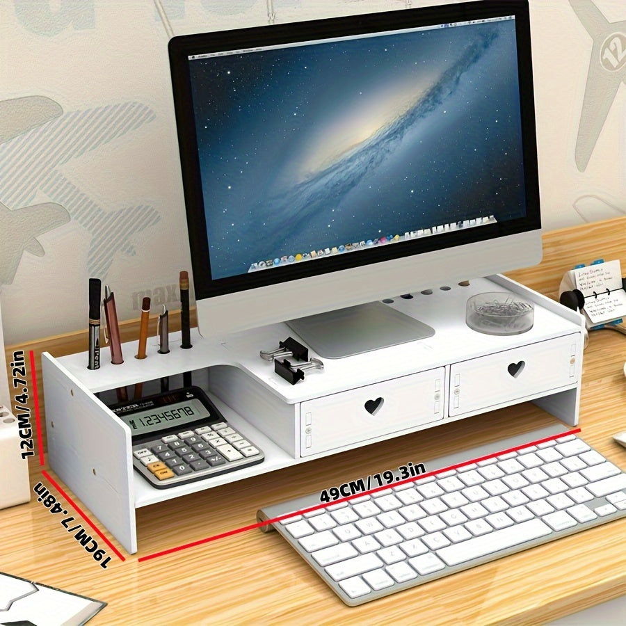 1 soporte de madera para monitor de escritorio con cajones organizadores de almacenamiento, estante elevado para computadora de escritorio para oficina en casa.