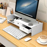 1 soporte de madera para monitor de escritorio con cajones organizadores de almacenamiento, estante elevado para computadora de escritorio para oficina en casa.