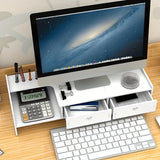 1 soporte de madera para monitor de escritorio con cajones organizadores de almacenamiento, estante elevado para computadora de escritorio para oficina en casa.