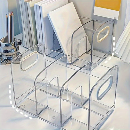 Clear Acrylic Desk Organizer for Office Supplies - Stylish Transparent Desktop File Holder and Bookshelf for Workstation Organization, Durable PP Material