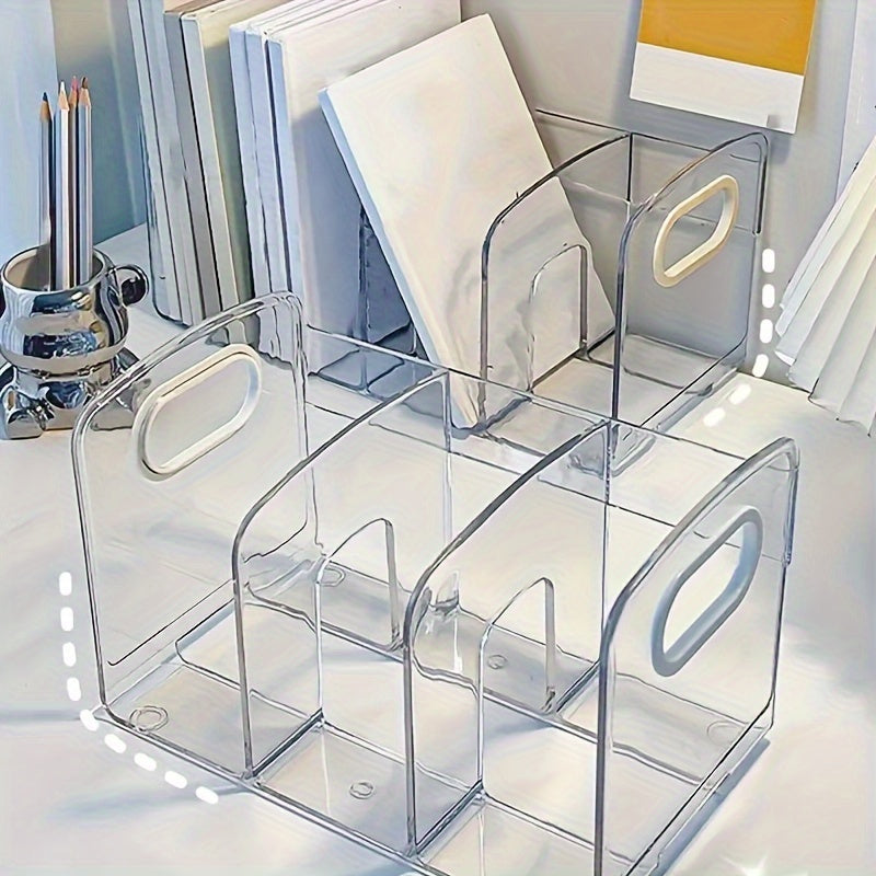 Organizador de escritorio de acrílico transparente para suministros de oficina: elegante archivador y estantería transparente para organizar la estación de trabajo, material PP duradero.