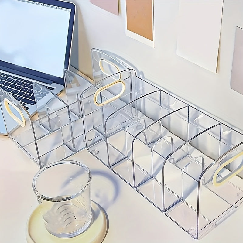 Clear Acrylic Desk Organizer for Office Supplies - Stylish Transparent Desktop File Holder and Bookshelf for Workstation Organization, Durable PP Material