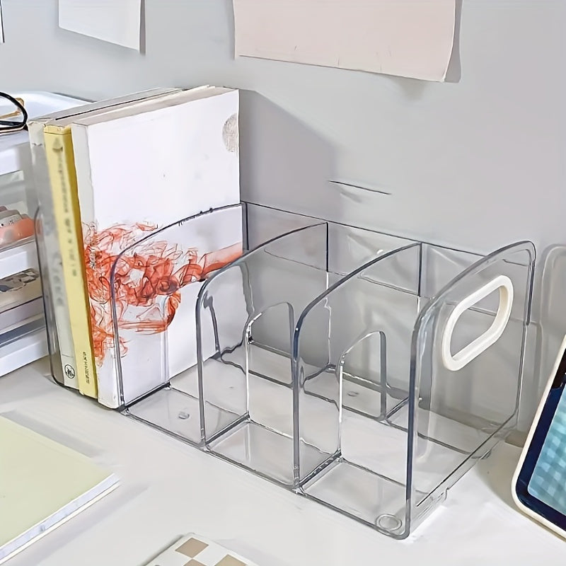 Clear Acrylic Desk Organizer for Office Supplies - Stylish Transparent Desktop File Holder and Bookshelf for Workstation Organization, Durable PP Material