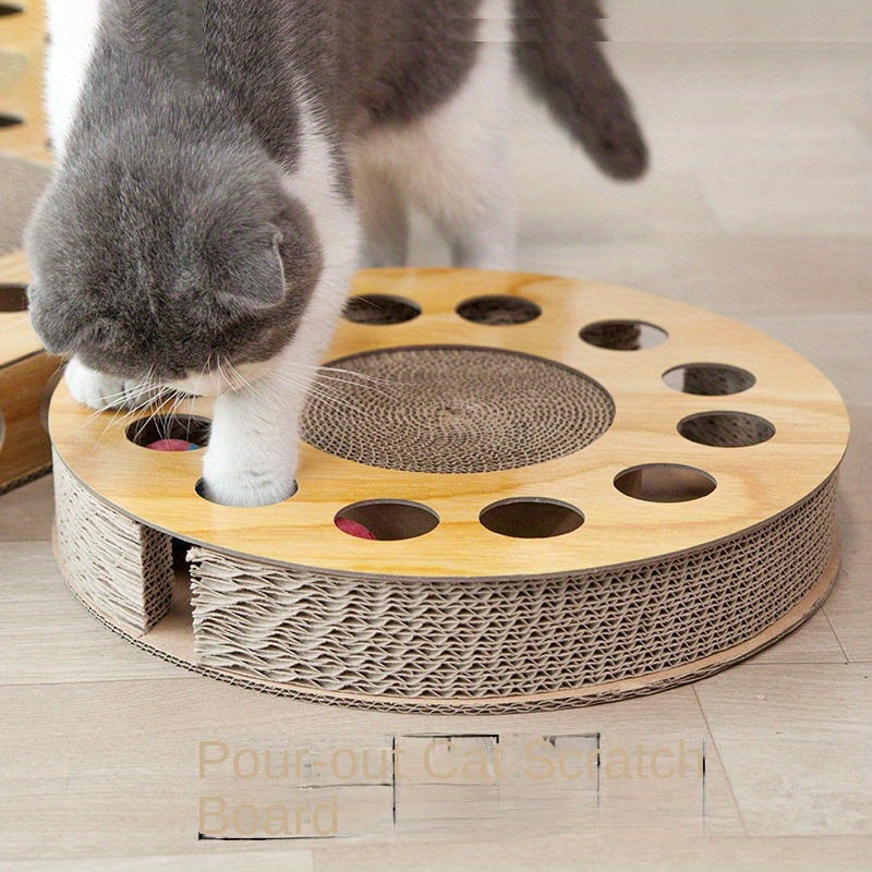 Interactive Cat Scratcher Board with Teaser Ball - Durable Corrugated Cardboard, Multi-Functional Play and Exercise Toy for Cats, Ideal New Year or Christmas Gift - 1pc, Cat Play Toy | Multifunctional Scratcher | Textured Pla