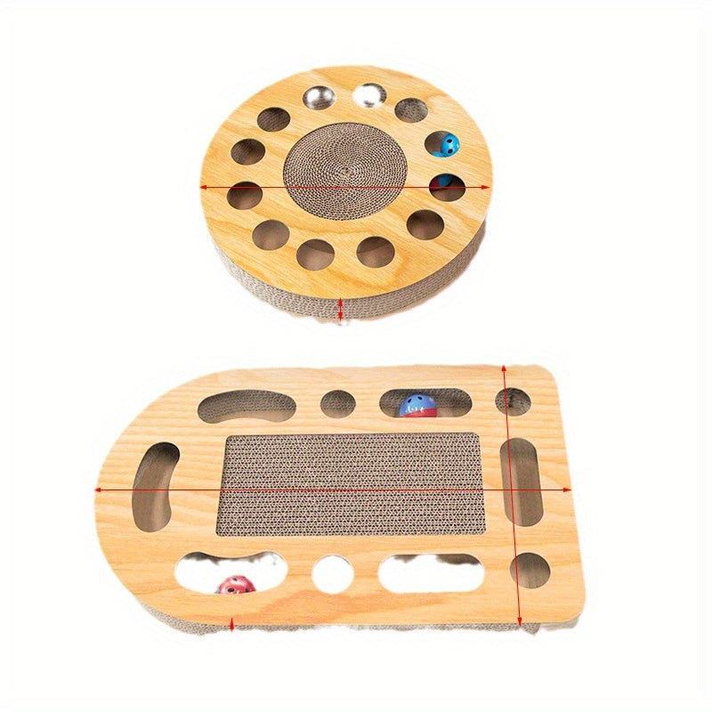 Interactive Cat Scratcher Board with Teaser Ball - Durable Corrugated Cardboard, Multi-Functional Play and Exercise Toy for Cats, Ideal New Year or Christmas Gift - 1pc, Cat Play Toy | Multifunctional Scratcher | Textured Pla