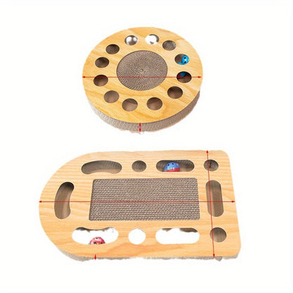 Interactive Cat Scratcher Board with Teaser Ball - Durable Corrugated Cardboard, Multi-Functional Play and Exercise Toy for Cats, Ideal New Year or Christmas Gift - 1pc, Cat Play Toy | Multifunctional Scratcher | Textured Pla