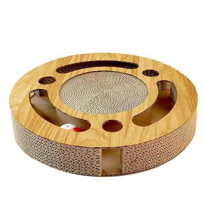 Interactive Cat Scratcher Board with Teaser Ball - Durable Corrugated Cardboard, Multi-Functional Play and Exercise Toy for Cats, Ideal New Year or Christmas Gift - 1pc, Cat Play Toy | Multifunctional Scratcher | Textured Pla