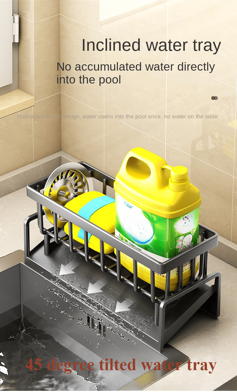 Kitchen Sink Organizer Box with Drain Tray, Robust Thickened Plastic Caddy for Soap, Sponge Holder, Dish Brush, and Kitchen Accessories - Uncharged Tools & Utensils Storage Solution