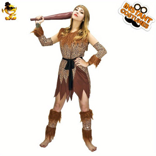 Funky Halloween Cave Woman Costume Set - Prehistoric Wild for Man Outfit with Knit Polyester, Perfect for Stage Performances & Rave Parties