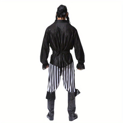 Funky Pirate Costume Set for Men - Complete Halloween Party Outfit with Polyester Knit, Includes Cosplay Accessories