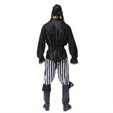 Disfraz de pirata divertido para hombre: disfraz completo de fiesta de Halloween con tejido de poliéster e incluye accesorios de cosplay.