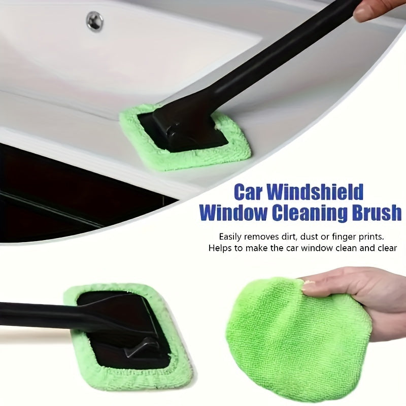 Car Windshield Window Cleaning Brush, with 10pcs Reusable Pads - For Internal, External, Household Glass and Dirty Car Wash Brush Universal Car Glass Cleaning Tool