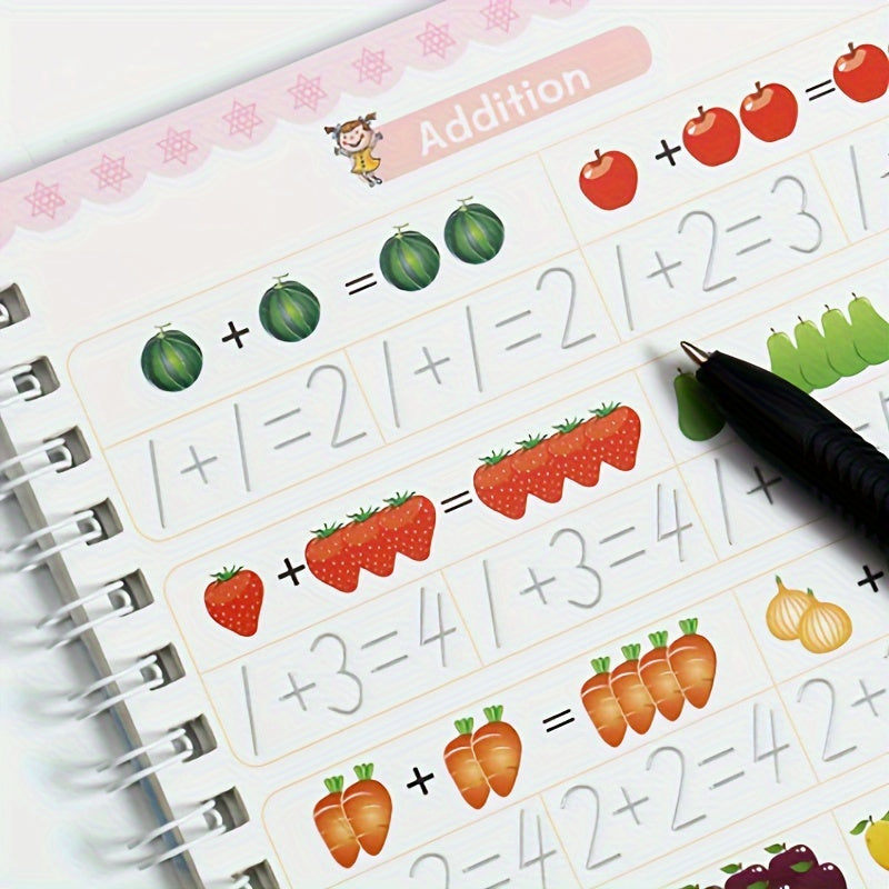 Cuaderno de caligrafía reutilizable para niños pequeños: material de aprendizaje para la primera infancia: práctica de escritura, dibujo y actividades artísticas del alfabeto inglés. Incluye 1 cuaderno con 5 rotuladores borrables.