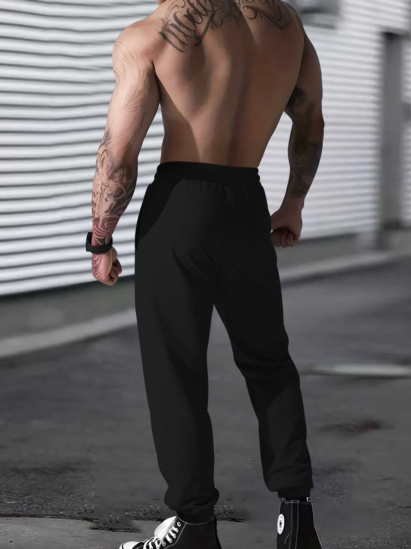 Joggers deportivos informales para hombre con estampado "Security", cintura elástica, cordón ajustable, lavables a máquina y bolsillos.