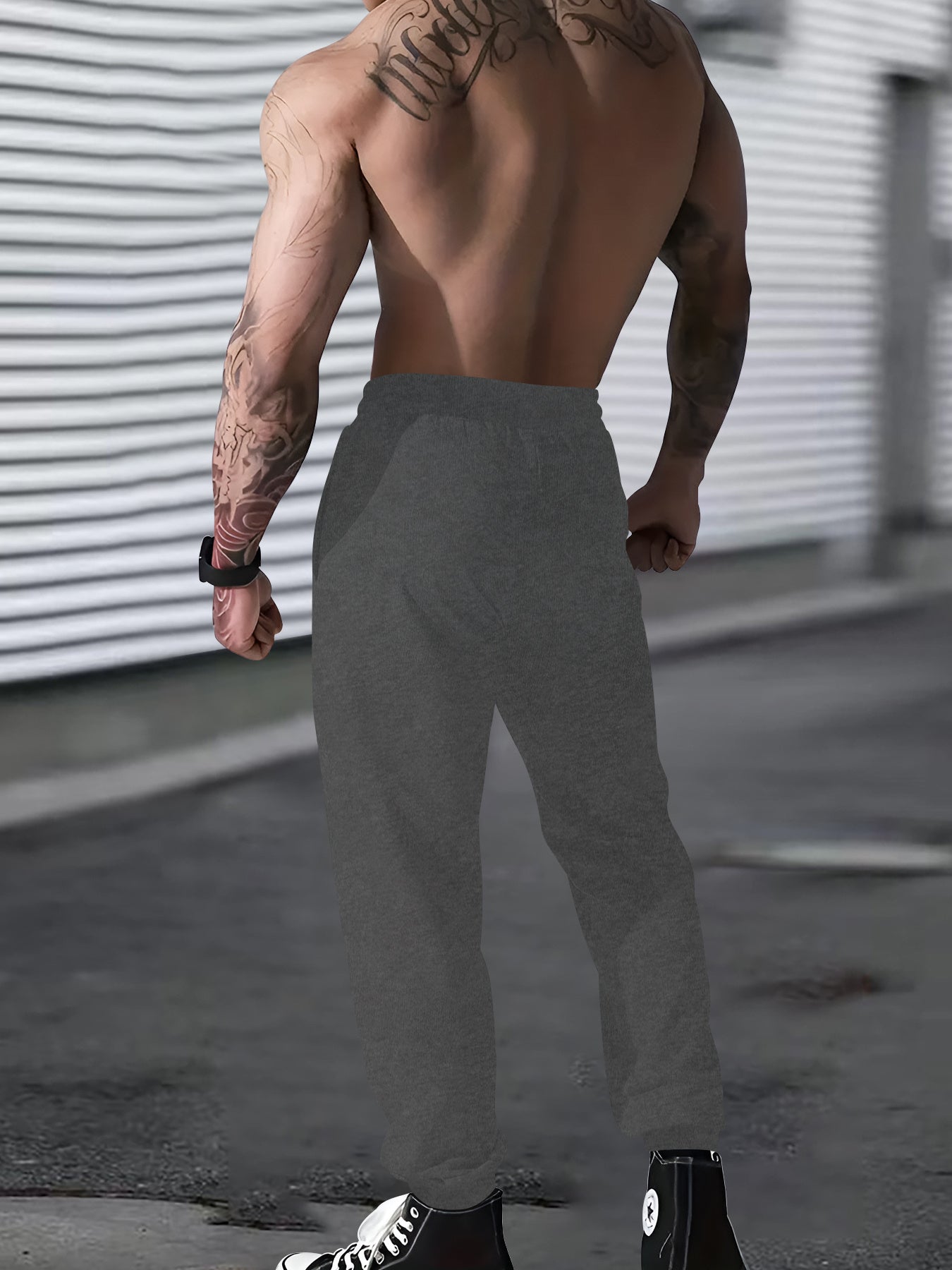 Men's Casual Athletic Joggers With "Security" Print, Elastic Waist, Drawstring, Machine Washable, With Pockets