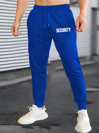 Men's Casual Athletic Joggers With "Security" Print, Elastic Waist, Drawstring, Machine Washable, With Pockets