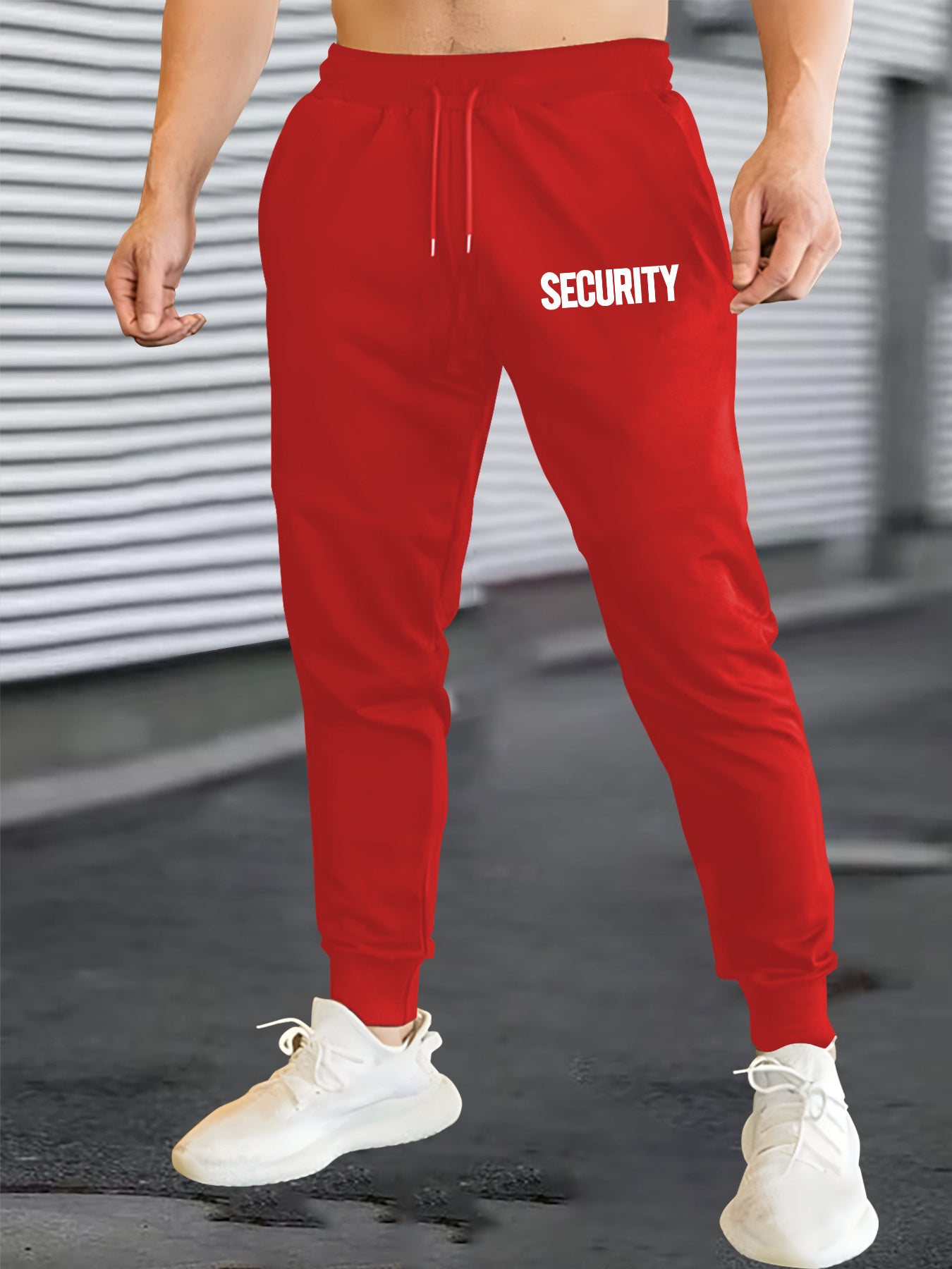 Joggers deportivos informales para hombre con estampado "Security", cintura elástica, cordón ajustable, lavables a máquina y bolsillos.