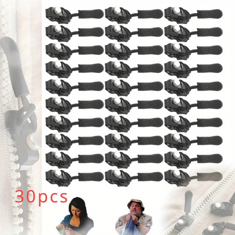 30pcs Universal Detachable Zipper Repair Kit, Black Instant Fix Slider, Secure Zipper Repair Set, with Detachable Rescuer Replacement for Sewing Clothing, Jackets, Backpacks