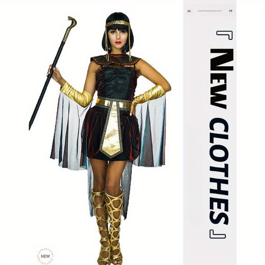 Elegant Egyptian Queen Costume for Women - Halloween Cosplay & Stage Performance Outfit, Polyester Fiber, Movie & TV Show Inspired, Includes Dress-Up Accessories