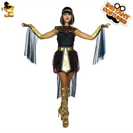 Elegant Egyptian Queen Costume for Women - Halloween Cosplay & Stage Performance Outfit, Polyester Fiber, Movie & TV Show Inspired, Includes Dress-Up Accessories