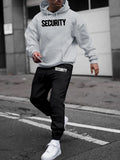 Conjunto deportivo informal de poliéster con estampado de seguridad: tejido de punto 100 % poliéster, sudadera con capucha de manga larga y pantalones deportivos ligeramente elásticos, sudadera y pantalones de corte regular para otoño/invierno.