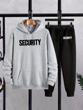 Conjunto deportivo informal de poliéster con estampado de seguridad: tejido de punto 100 % poliéster, sudadera con capucha de manga larga y pantalones deportivos ligeramente elásticos, sudadera y pantalones de corte regular para otoño/invierno.
