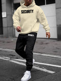Conjunto deportivo informal de poliéster con estampado de seguridad: tejido de punto 100 % poliéster, sudadera con capucha de manga larga y pantalones deportivos ligeramente elásticos, sudadera y pantalones de corte regular para otoño/invierno.