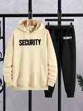 Conjunto deportivo informal de poliéster con estampado de seguridad: tejido de punto 100 % poliéster, sudadera con capucha de manga larga y pantalones deportivos ligeramente elásticos, sudadera y pantalones de corte regular para otoño/invierno.