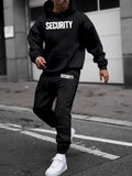 Conjunto deportivo informal de poliéster con estampado de seguridad: tejido de punto 100 % poliéster, sudadera con capucha de manga larga y pantalones deportivos ligeramente elásticos, sudadera y pantalones de corte regular para otoño/invierno.