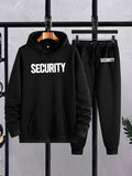 Conjunto deportivo informal de poliéster con estampado de seguridad: tejido de punto 100 % poliéster, sudadera con capucha de manga larga y pantalones deportivos ligeramente elásticos, sudadera y pantalones de corte regular para otoño/invierno.