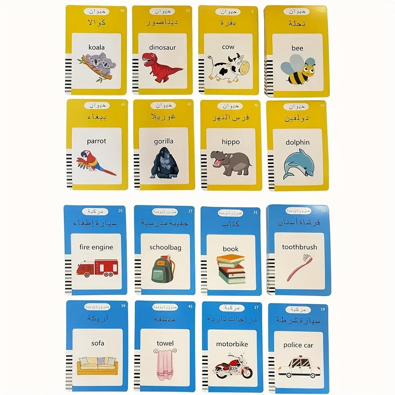 Bilingual Arabic-English Learning Toy for Kids, 510-Word Recognition Flash Cards, Auditory Sensory Educational Game, Early Childhood Development, Dual Language Pocket Vocabulary Builder, Suitable for Ages 3+, Ideal for Christmas